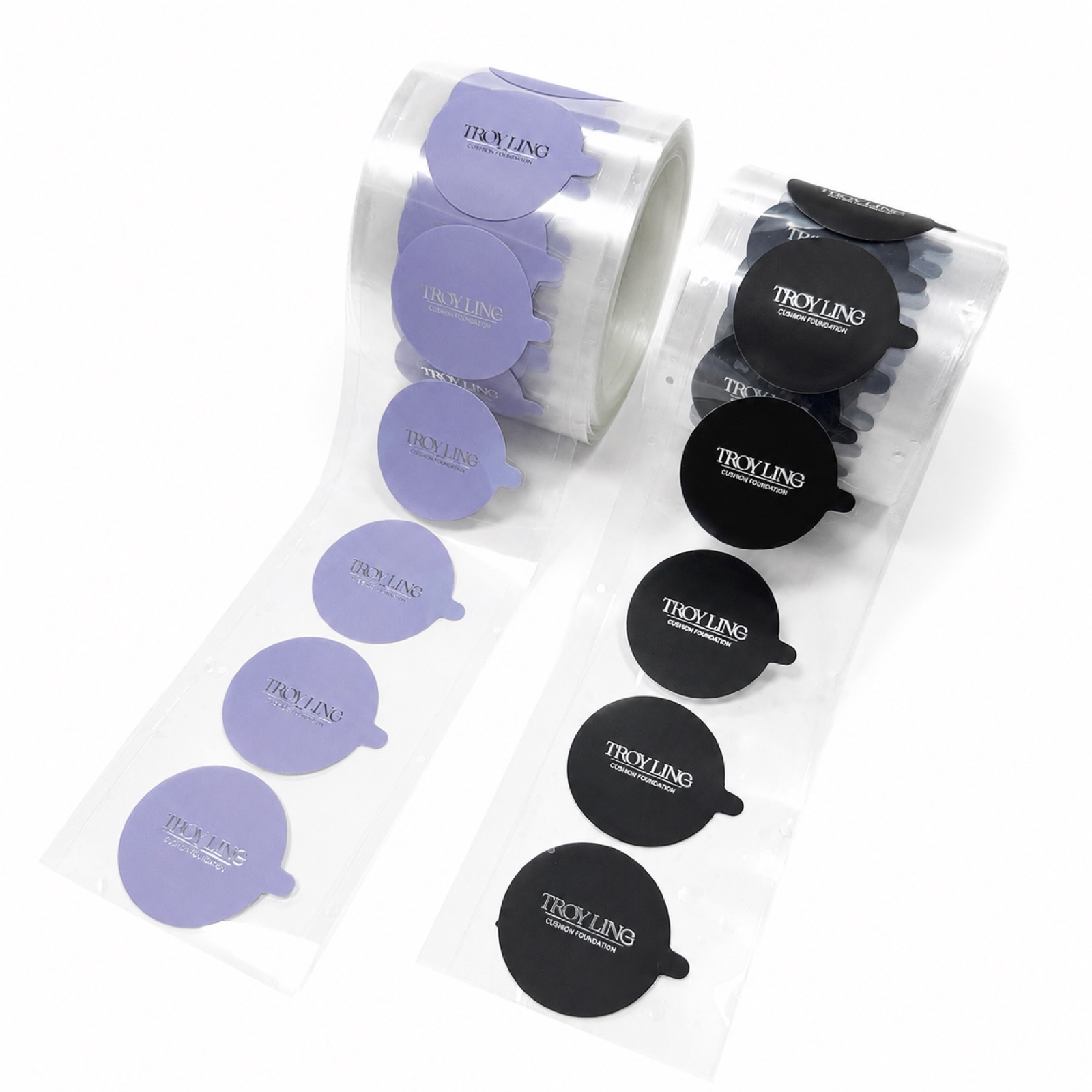 Custom cosmetic seal labels produced on clear rolls